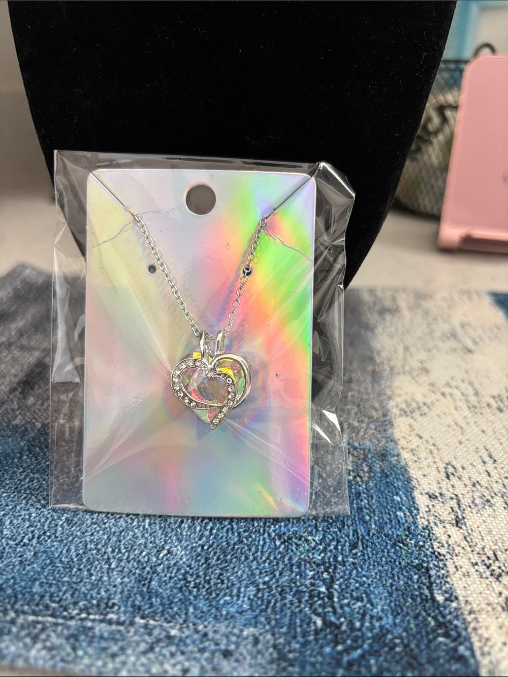 Silver Heart Pendant Necklace with Crystal Accents - Women
